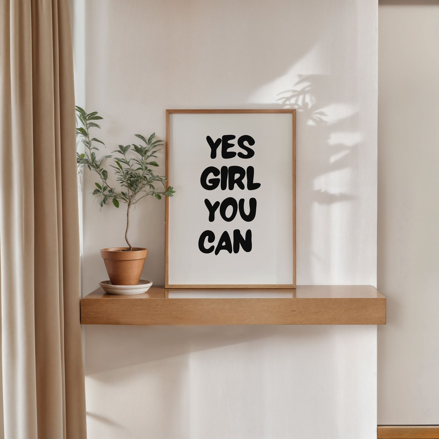 Minimalist motivational poster Yes Girl You Can wall art decor