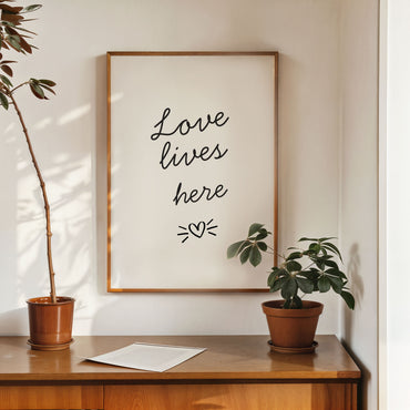 minimalist typography poster love lives here wall decor