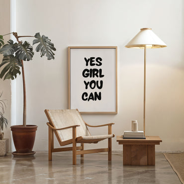 Yes Girl You Can modern printable wall art minimalist quote poster