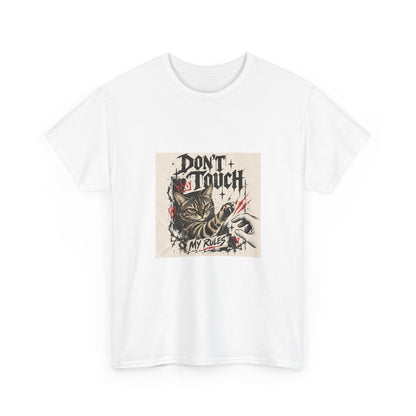 Unisex T-shirt color and fit preview for the Don't Touch My Rulez cat graphic