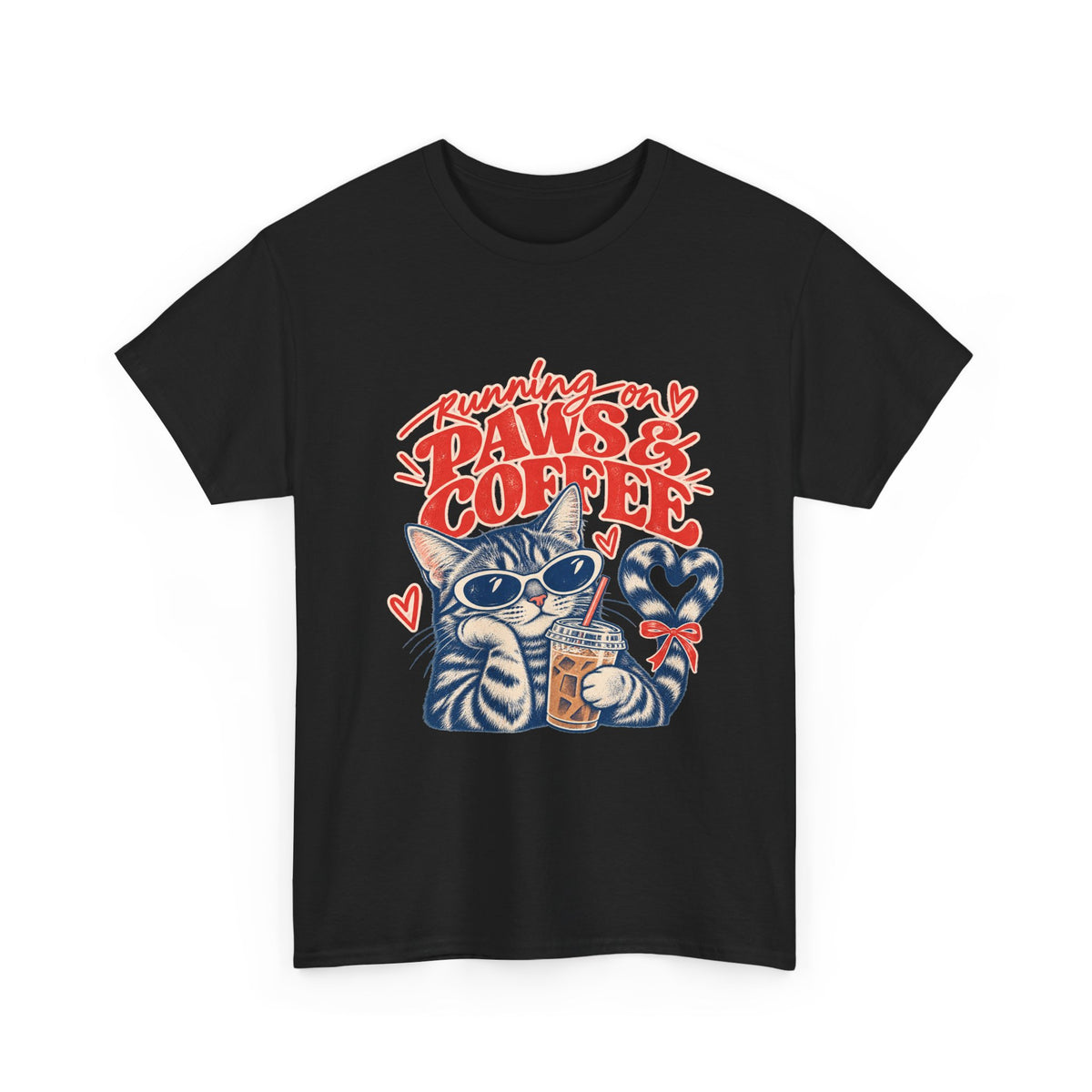 Paws and coffee cat graphic T-shirt product view