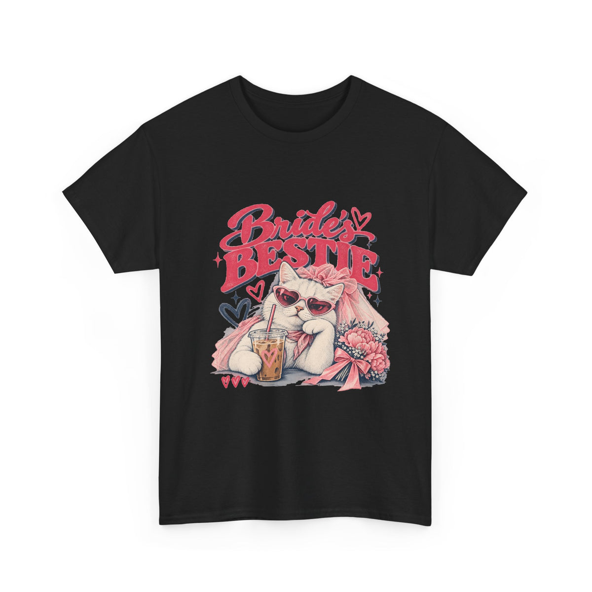Bride’s Bestie bridal party cat graphic T-shirt product mockup