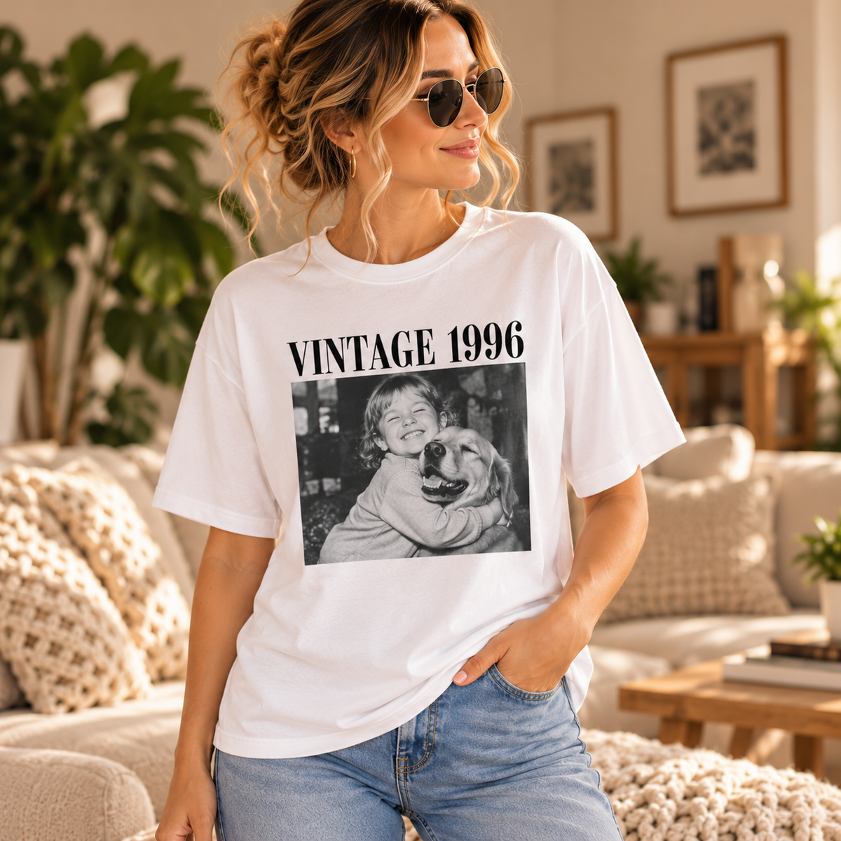 Personalized memory T-shirt with a vintage-inspired photo design