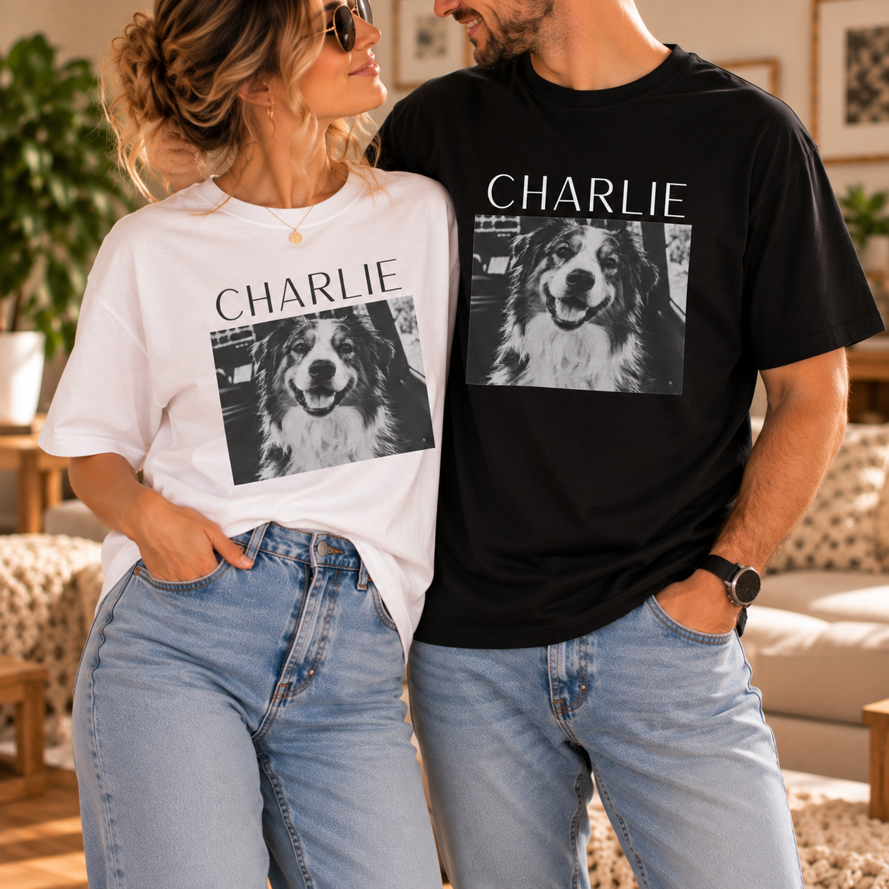 Personalized pet portrait tee featuring a custom dog or cat photo