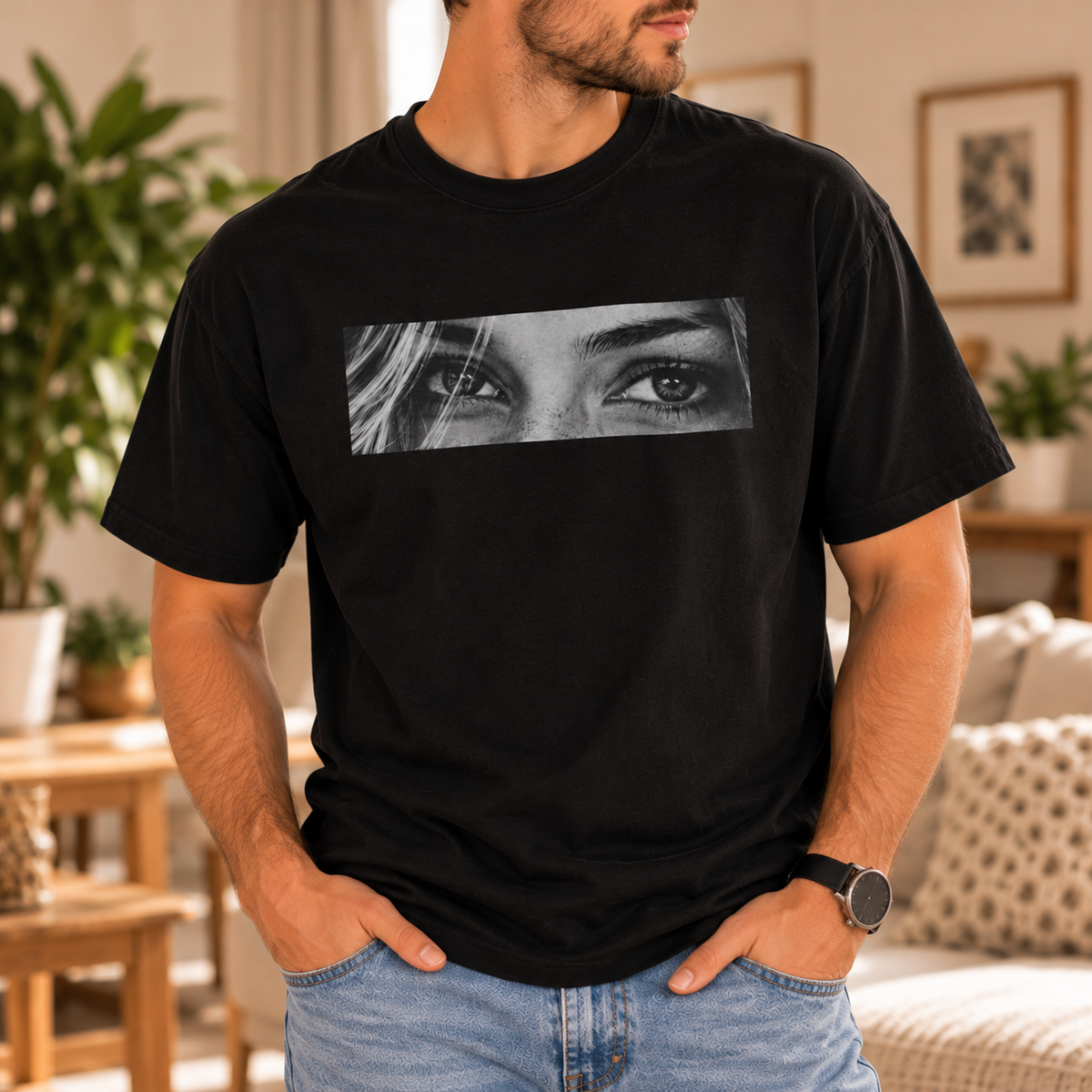 Romantic personalized eye photo T-shirt for couples