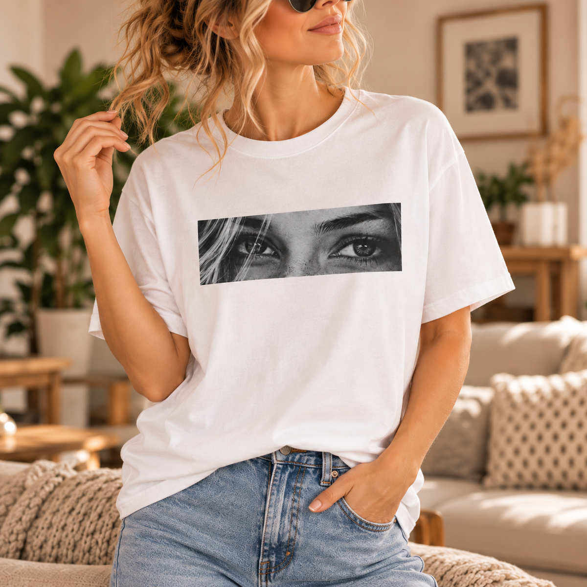 Custom eye photo shirt created from a photo uploaded through the personalization menu