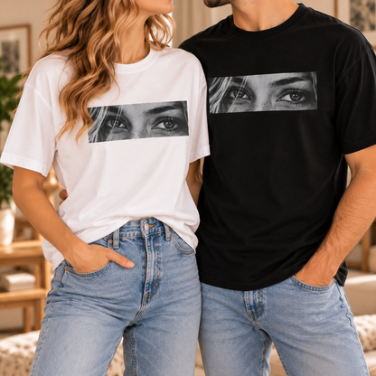 Custom eye photo tee, a personalized gift for a girlfriend, boyfriend, husband, or wife