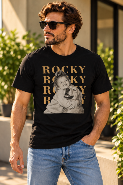 Personalized pet portrait T-shirt made from a customer's photo