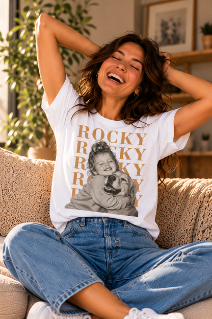 Pet lover T-shirt customized with a pet photo and name