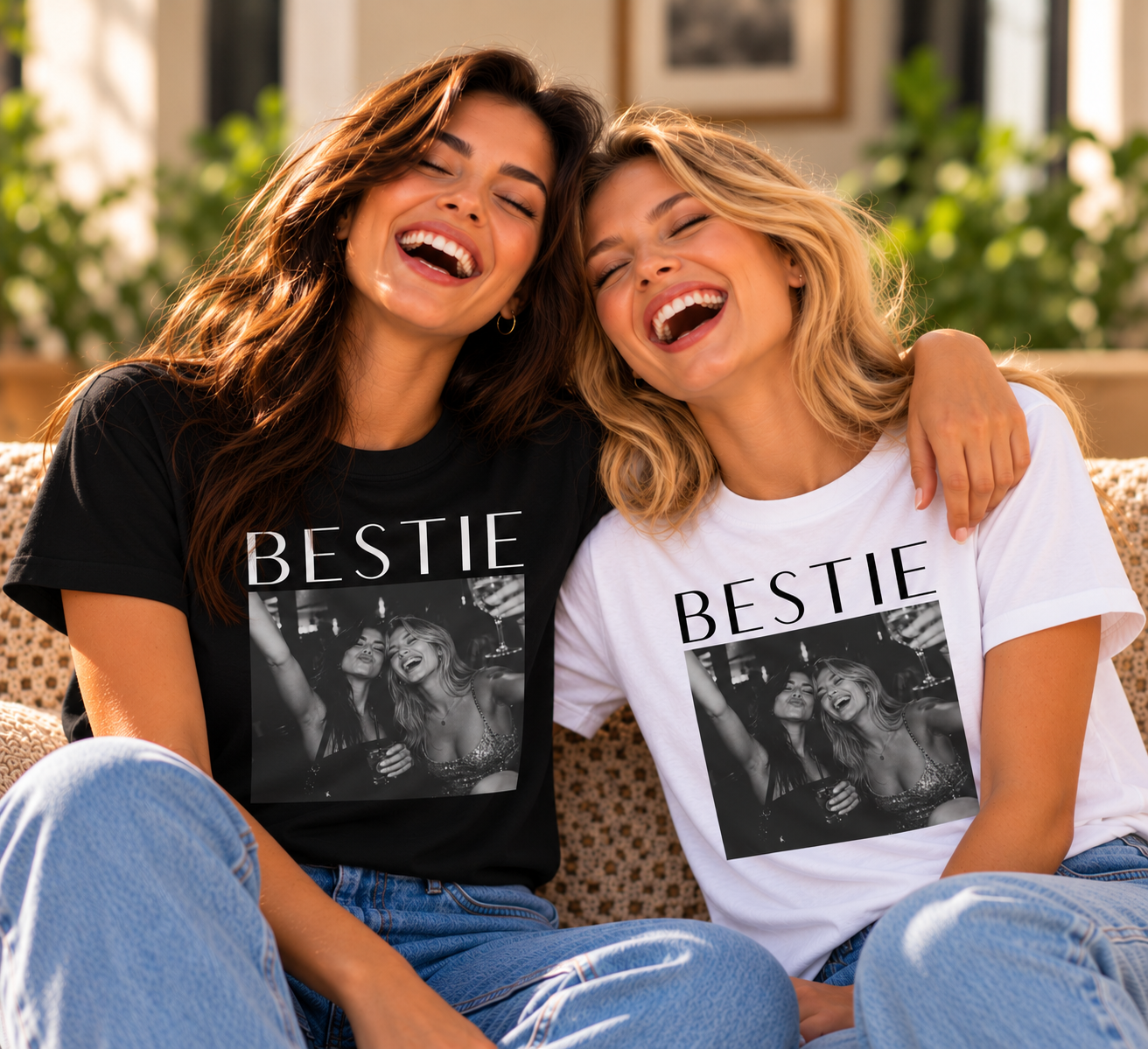Personalized best friend photo T-shirt shown in a lifestyle mockup