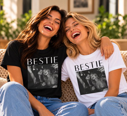 Personalized best friend photo T-shirt shown in a lifestyle mockup