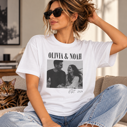 Romantic personalized couple T-shirt with photo and anniversary date