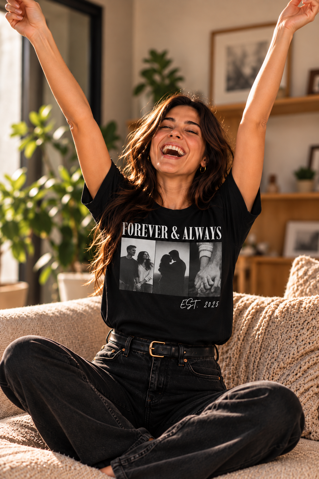 Personalized couple photo T-shirt with custom text and special date