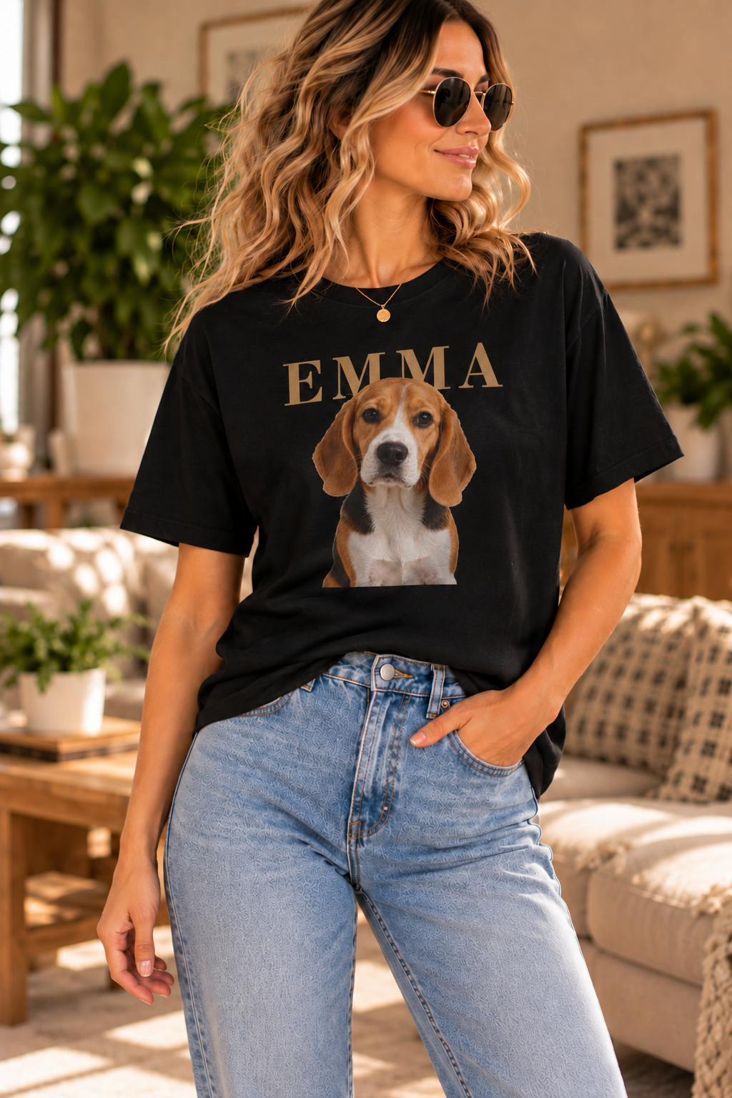 Custom dog or cat photo T-shirt mockup with personalized message