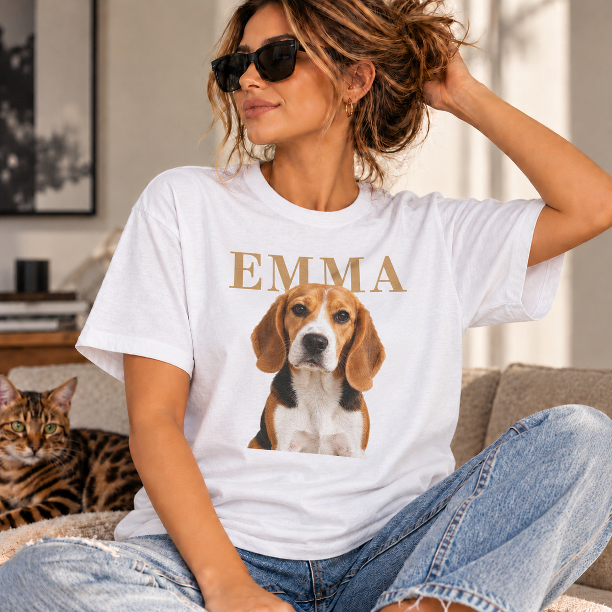 Personalized pet photo shirt with custom text for pet lovers