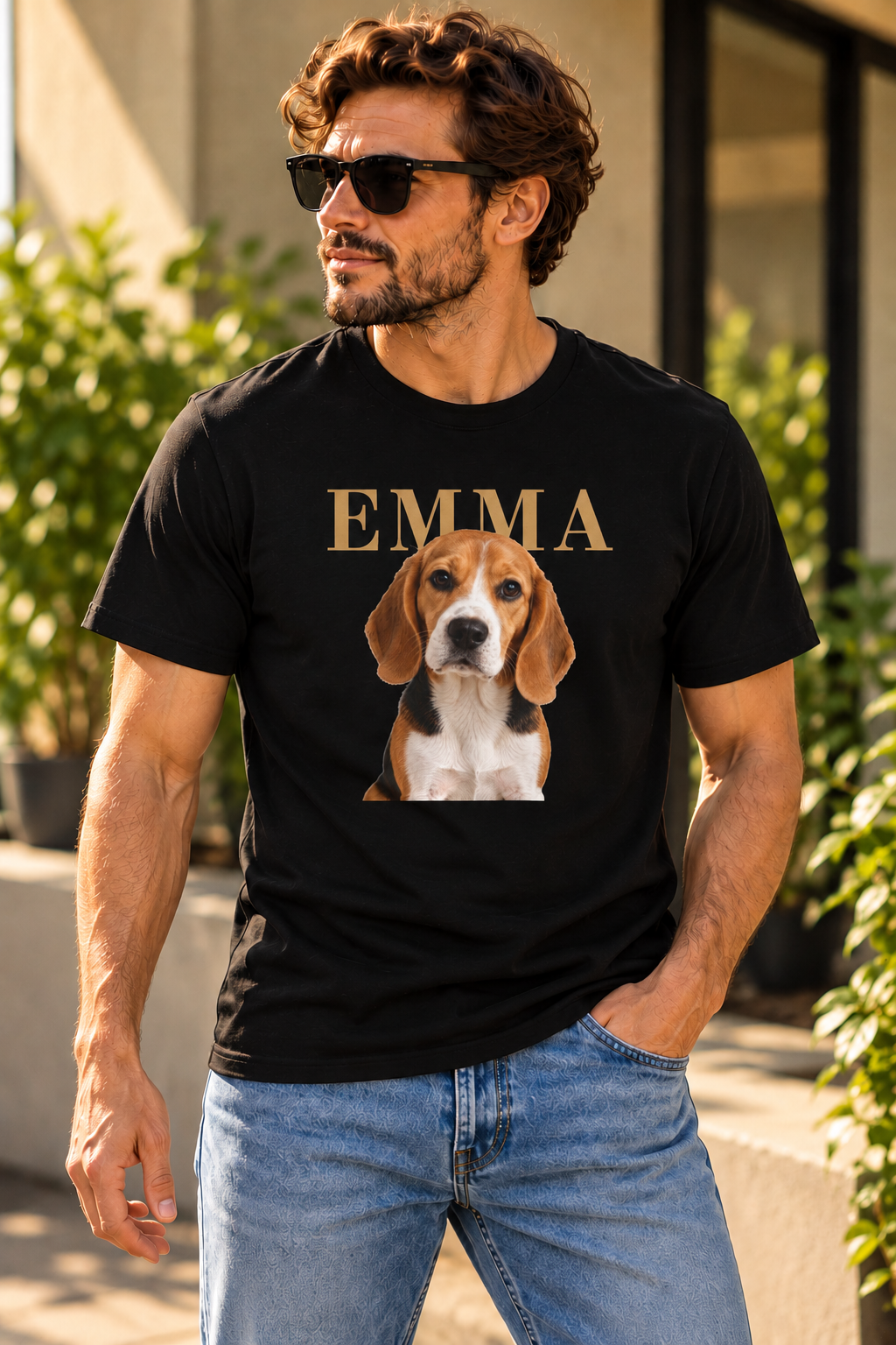 Custom pet photo T-shirt with a personalized portrait design