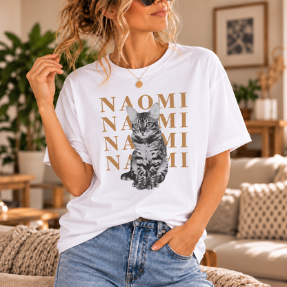 Custom pet portrait T-shirt mockup with personalized wording