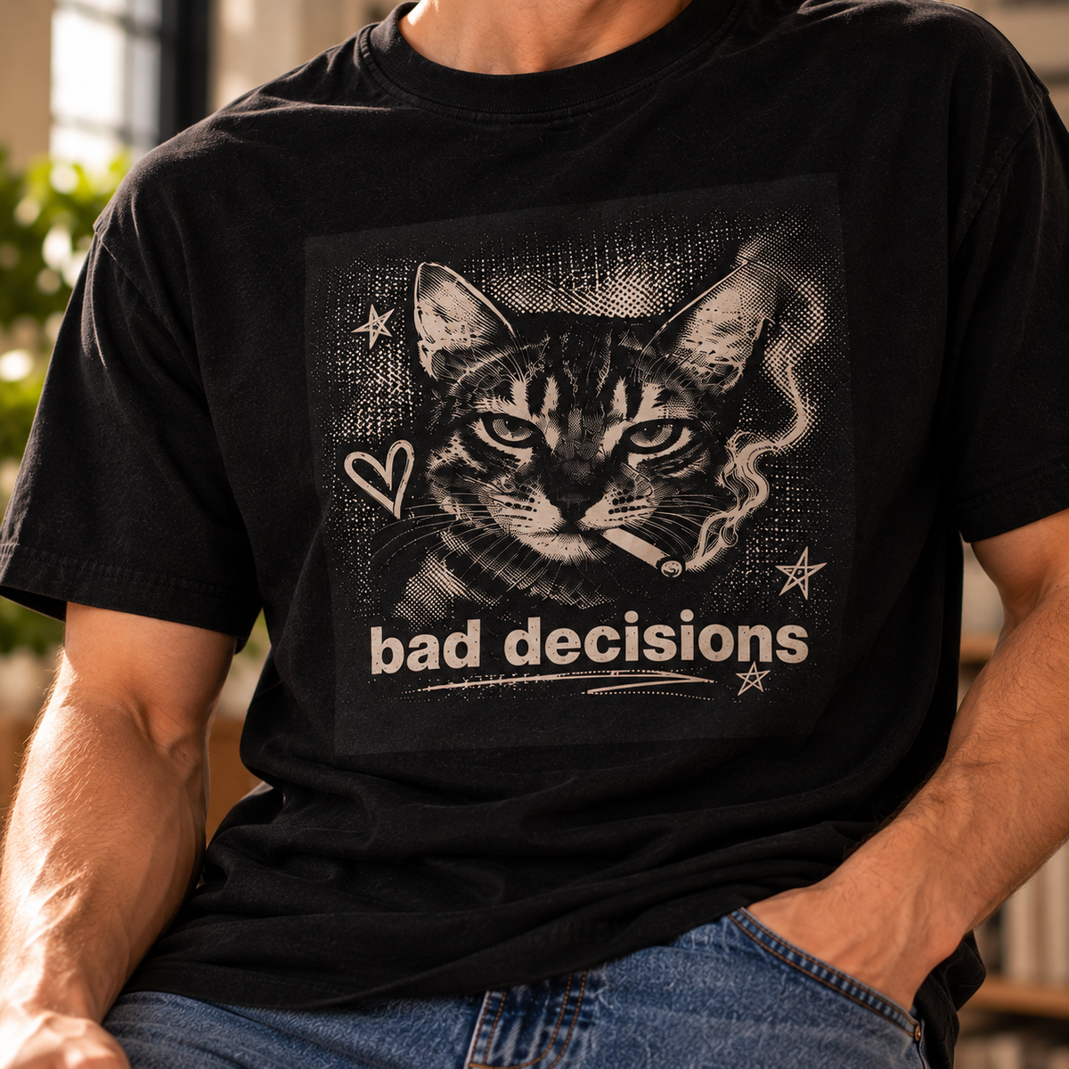 Bad Decisions Cat Graphic T-Shirt