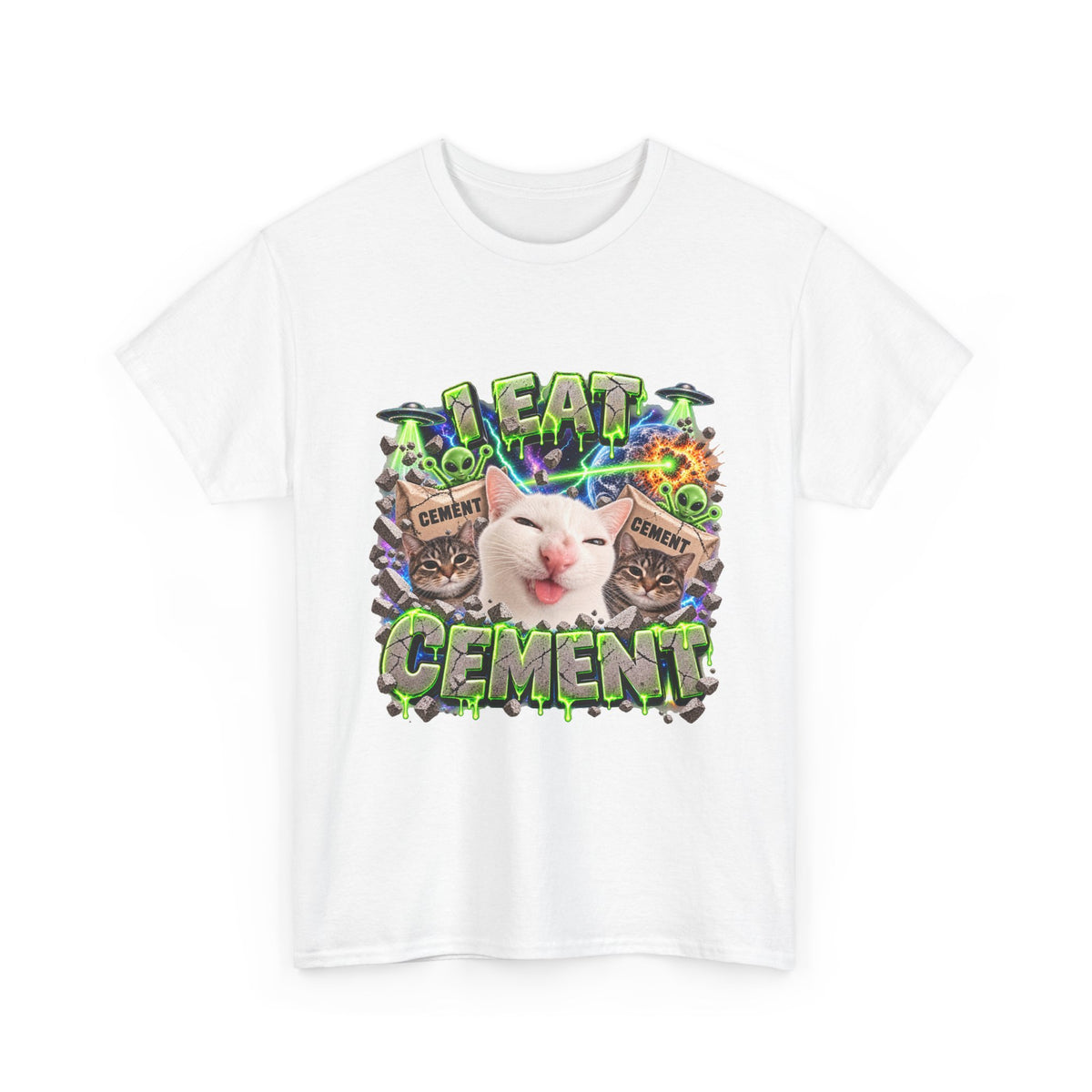 I Eat Cement funny graphic T-shirt in a lifestyle mockup