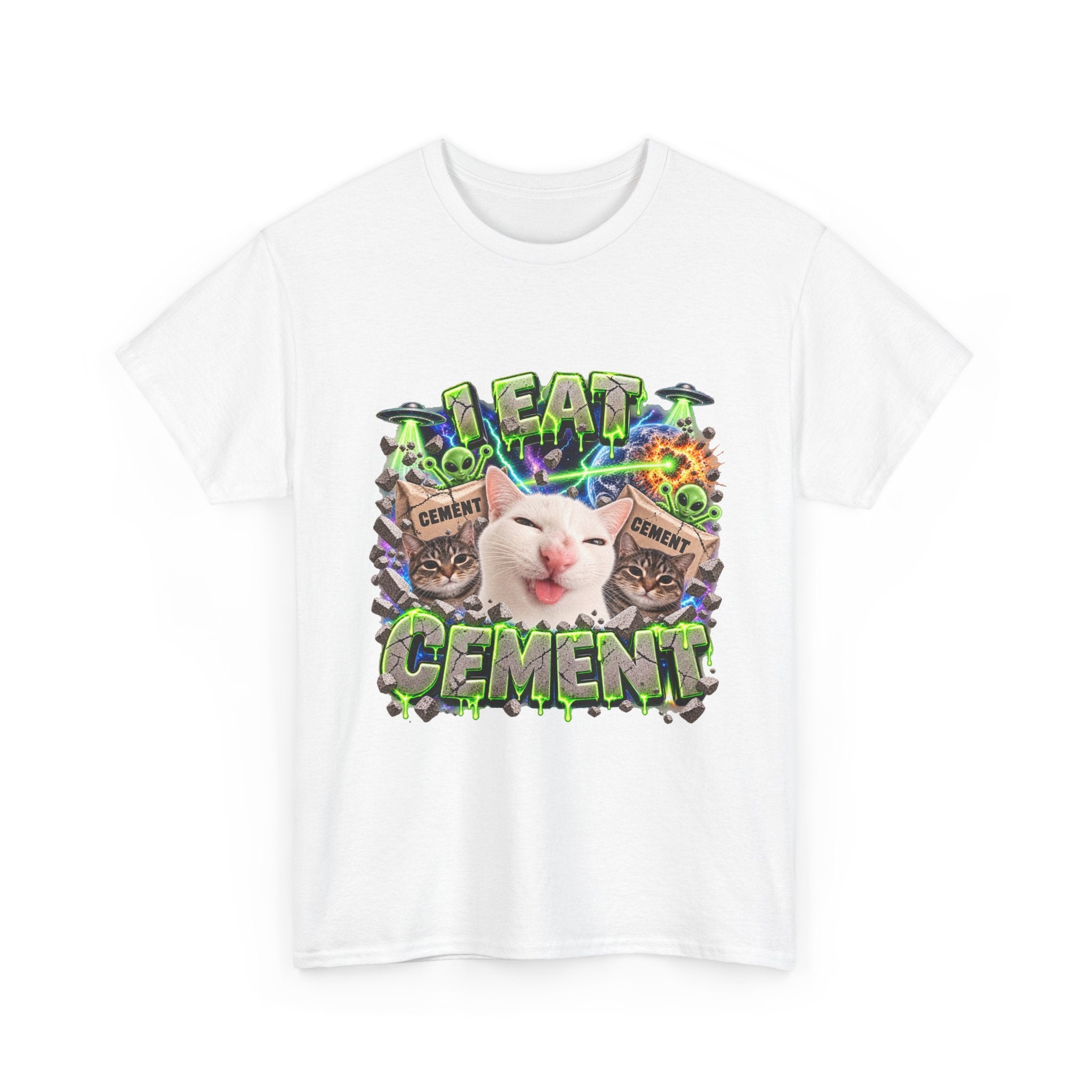 I Eat Cement funny graphic T-shirt in a lifestyle mockup