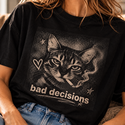 Bad Decisions Cat Graphic T-Shirt