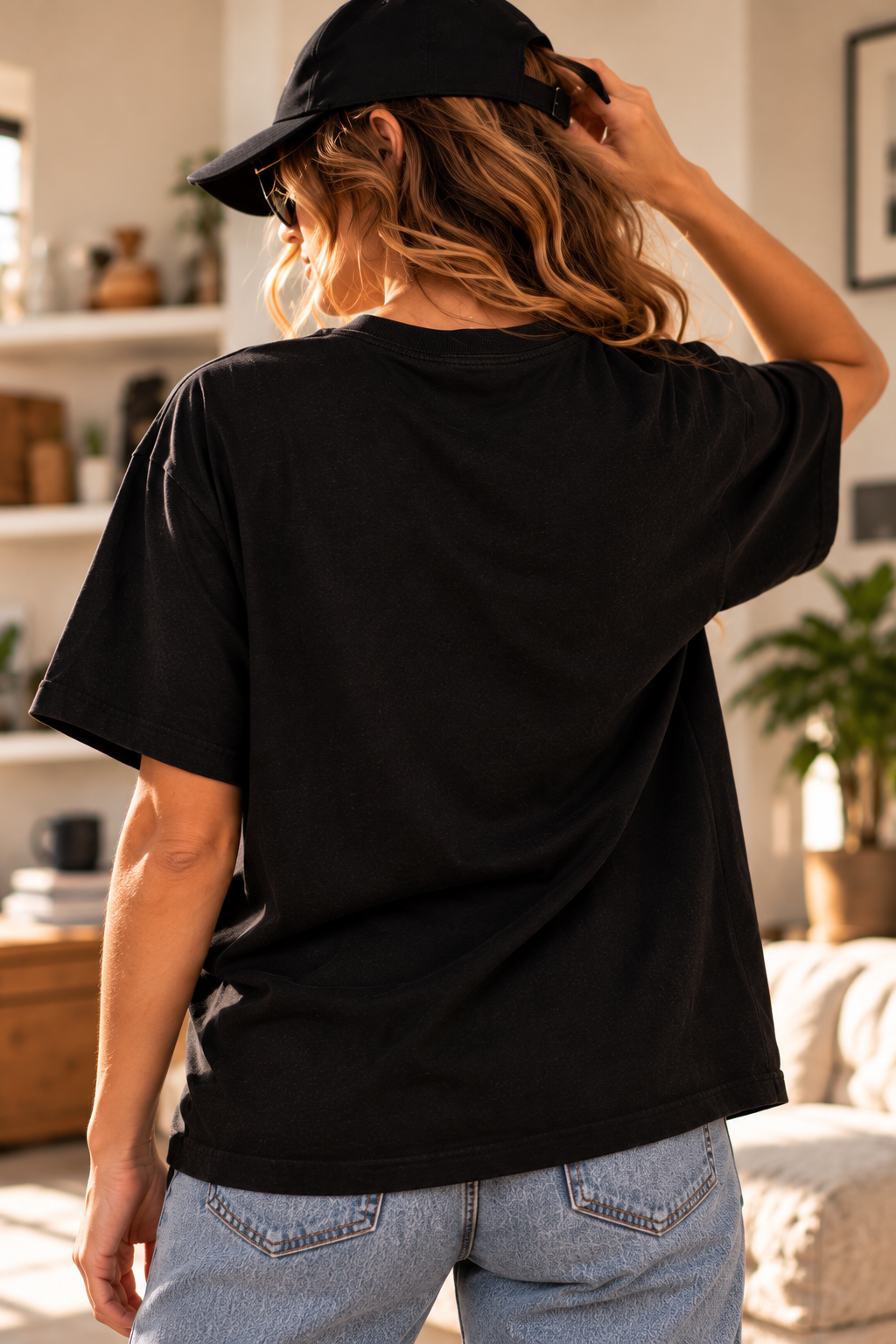 Cosmic cat graphic tee product mockup