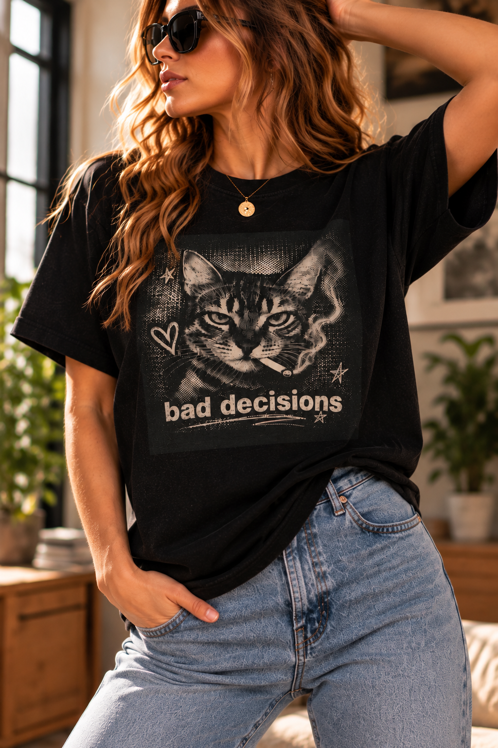 Bad Decisions Cat Graphic T-Shirt