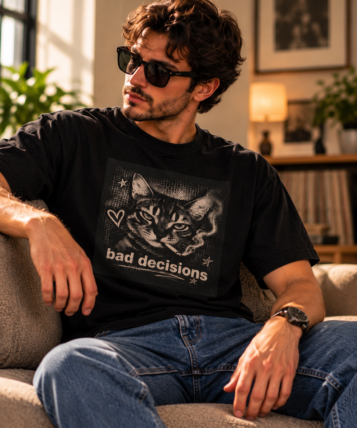 Bad Decisions Cat Graphic T-Shirt