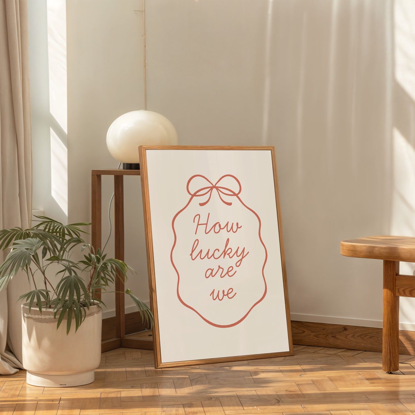 minimalist romantic typography poster how lucky are we