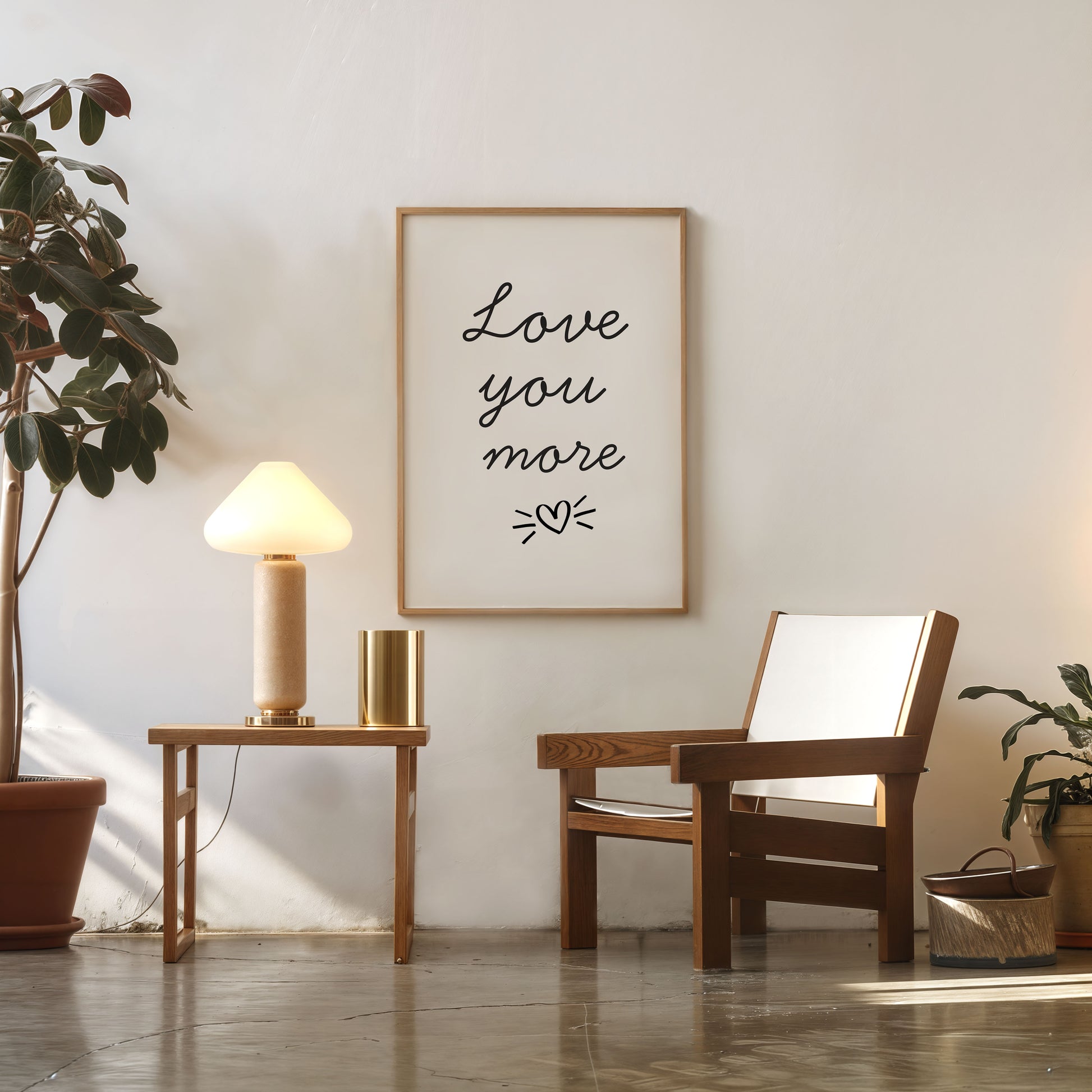 minimalist romantic wall decor love you more typography print