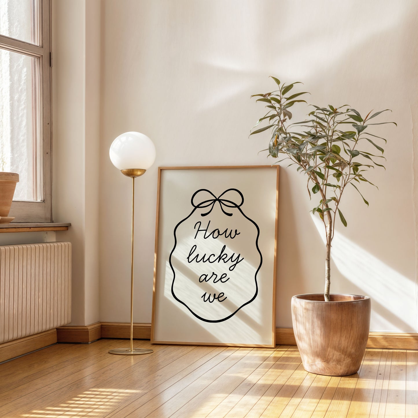 minimalist typography poster how lucky are we quote