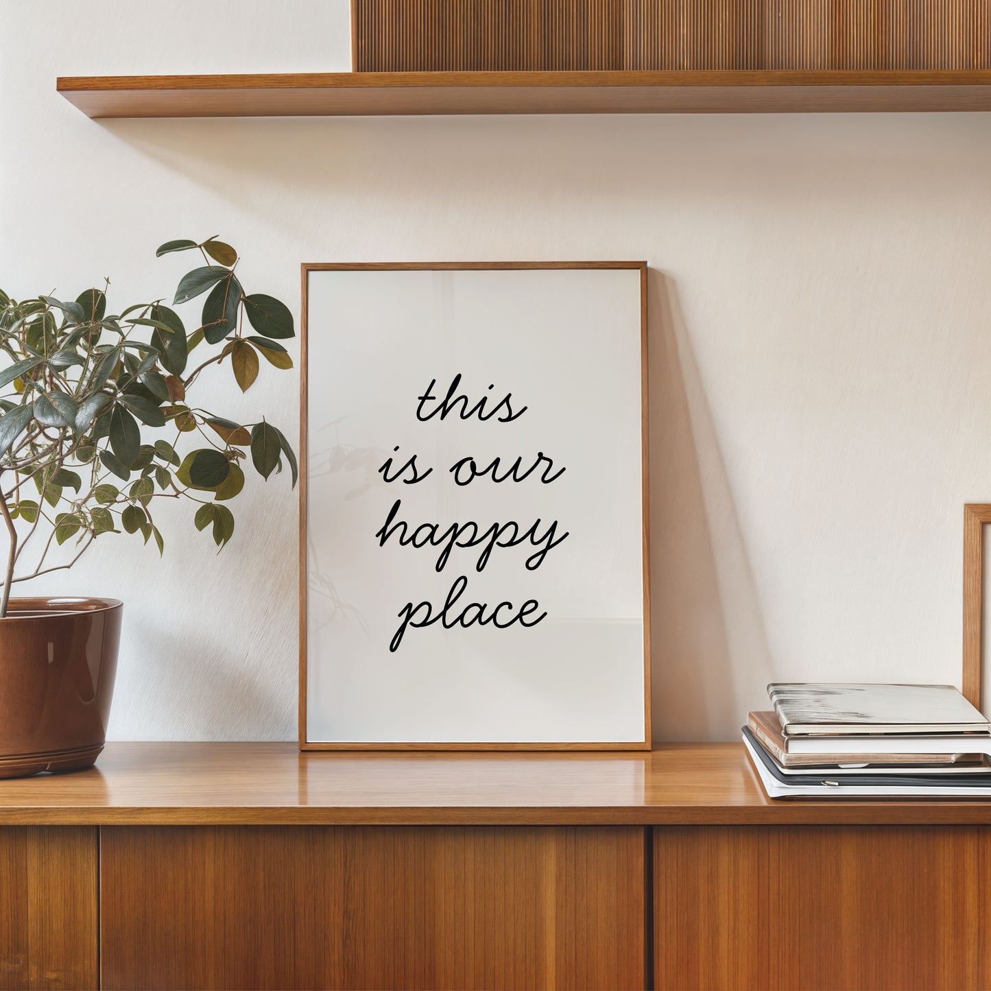 minimalist typography poster this is our happy place quote