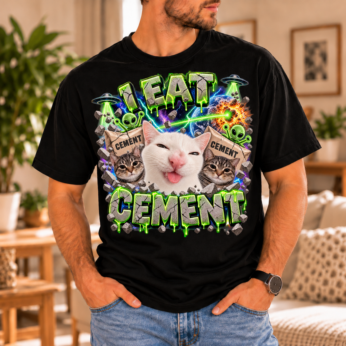 I Eat Cement slogan graphic design for a funny novelty T-shirt