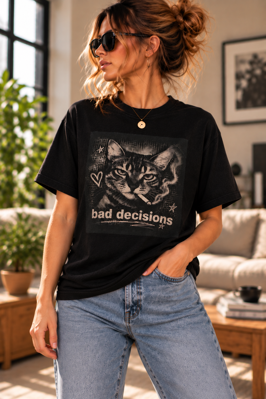 Bad Decisions Cat Graphic T-Shirt