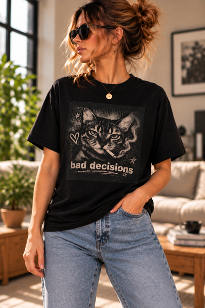 Bad Decisions Cat Graphic T-Shirt