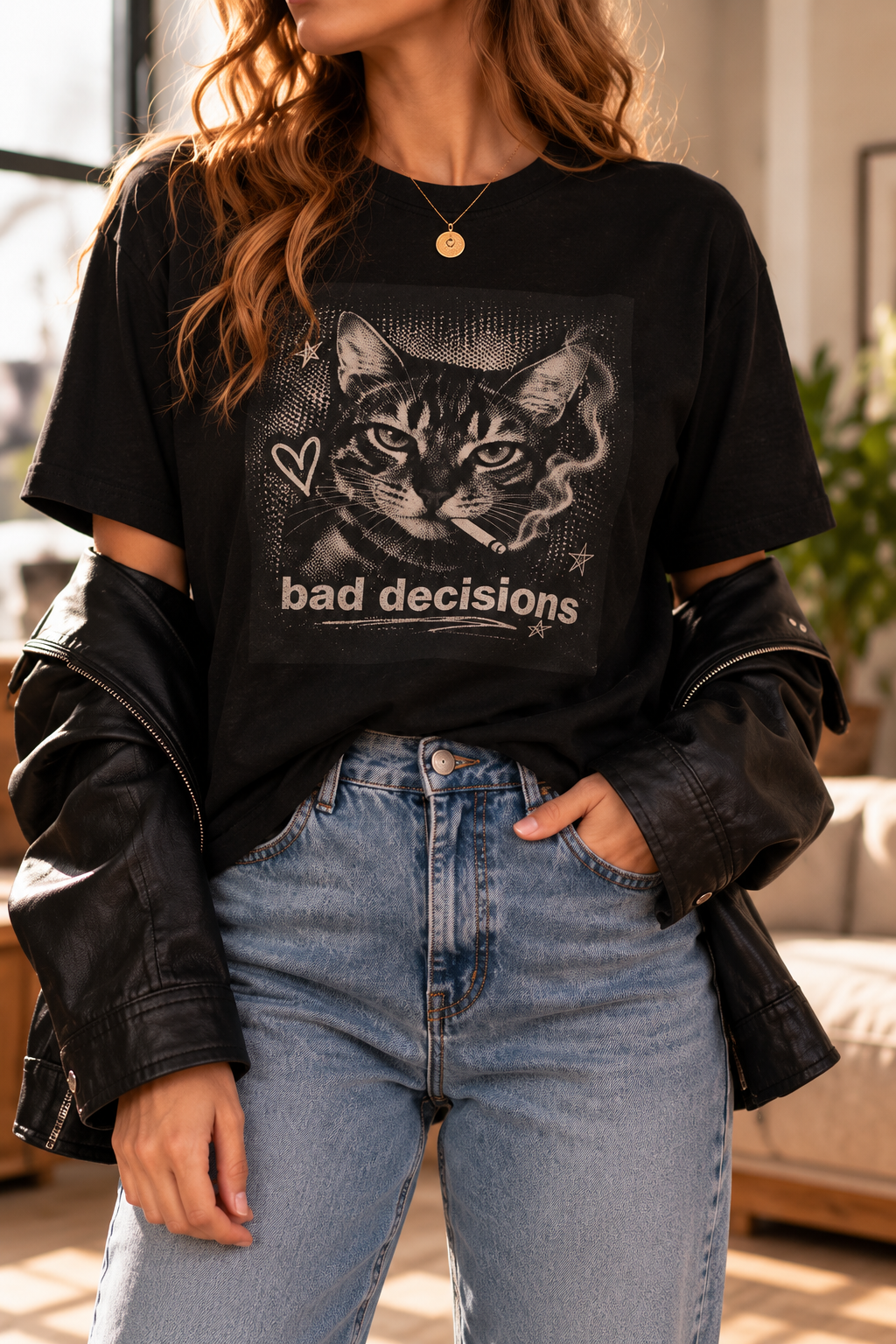 Bad Decisions Cat Graphic T-Shirt