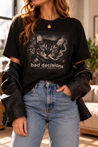 Bad Decisions Cat Graphic T-Shirt