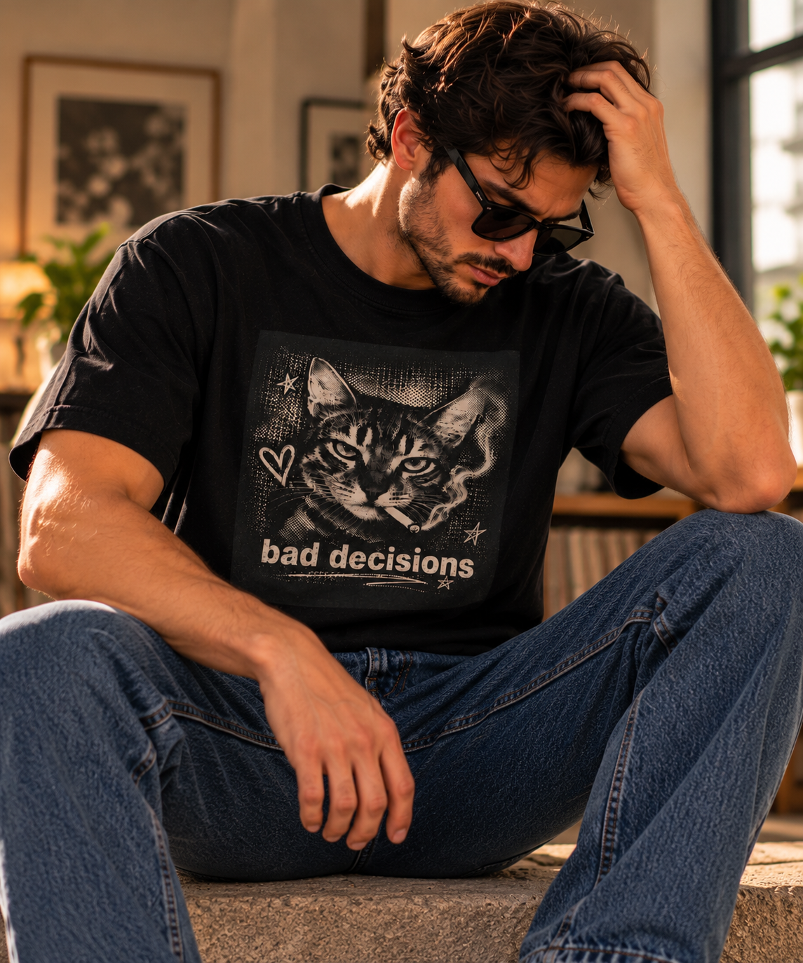Bad Decisions Cat Graphic T-Shirt